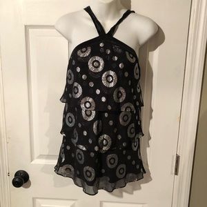 White House Black market NWT black/silver shear layered strapless shirt.